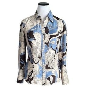 Ann Taylor 100% Silk Button Down Fitted Shirt/Blouse Floral Print Size 10
